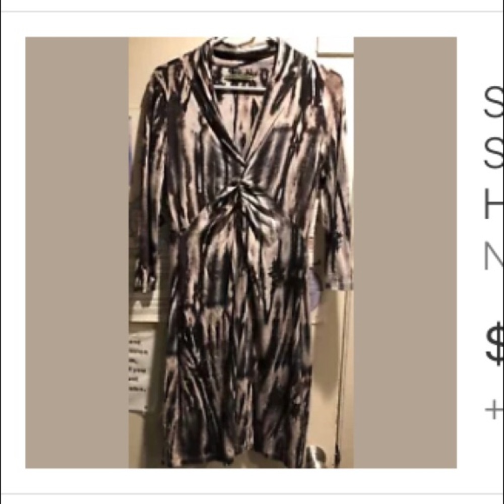 DRESS By Velvet Ladies Sz M Stretchy Khaki/Black L/S Classic knee length NEW